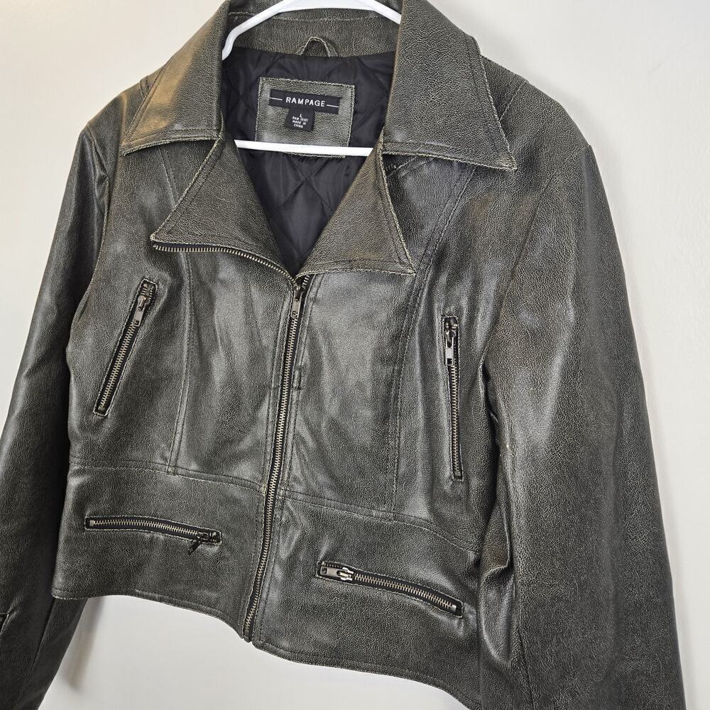 Rampage Dark Taupe Spec Motorcycle Jacket Leather Zipped Pockets Full-Zip Size L